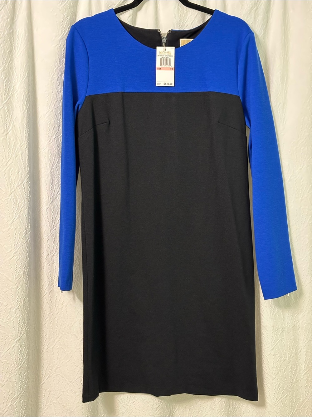 MICHAEL Michael Kors Black and Royal Blue Long-Sleeve Shift Mini Dress size 10